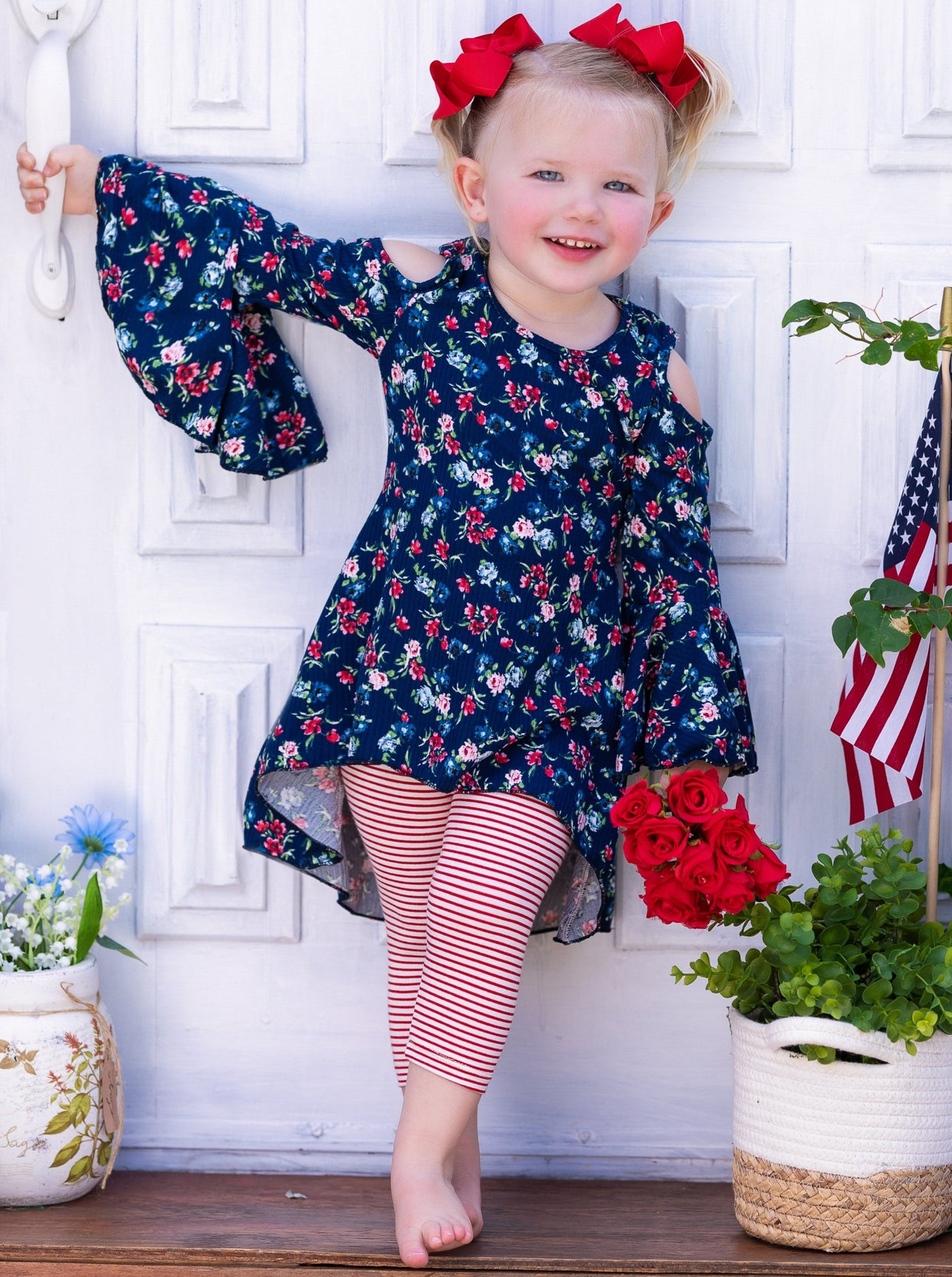 Cute Toddler Outfit | Girls Calico Cold Shoulder Tunic & Legging Set