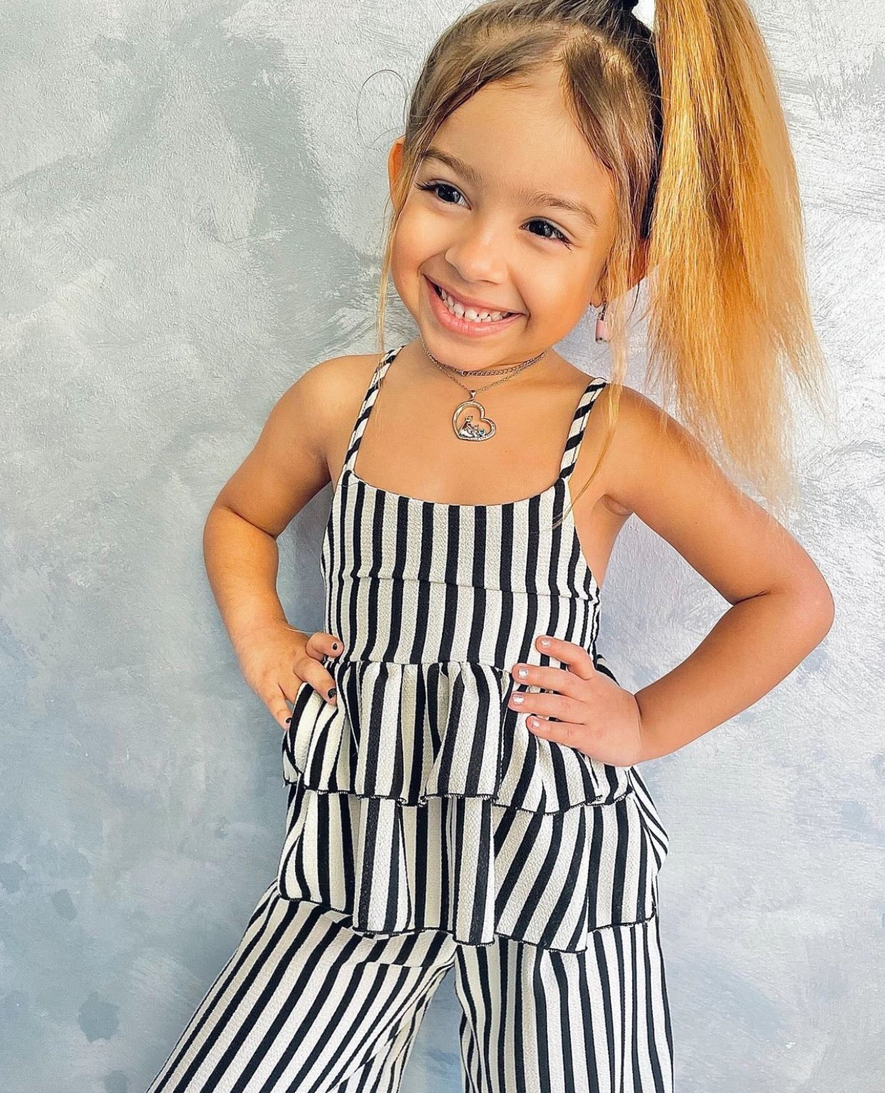 Toddler Spring Outfits | Girls Striped Double Ruffle Top & Pants Set