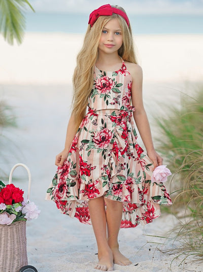 Kids Spring Clothes | Girls Floral Halter Top & Hi Lo Wrap Skirt Set