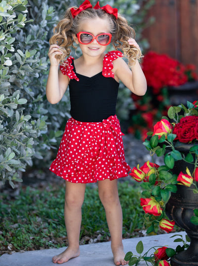 Girls Spring Outfits | Toddler Polka Dot Top & Ruffle Wrap Skirt Set