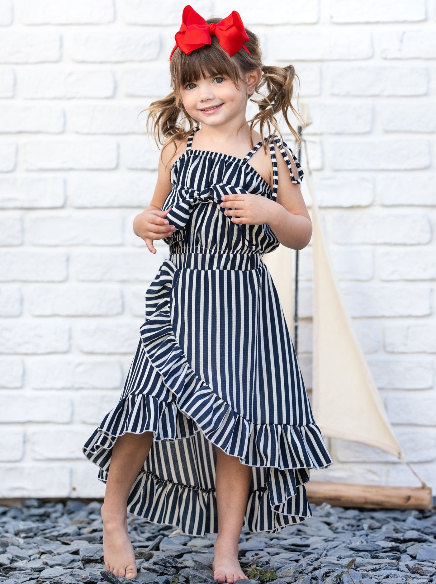Toddler Spring Clothes | Girls Striped Crop Top & Hi-Lo Wrap Skirt Set