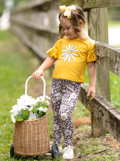 Toddler Spring Outfits | Girls Daisy Top & Leopard Daisy Legging Set