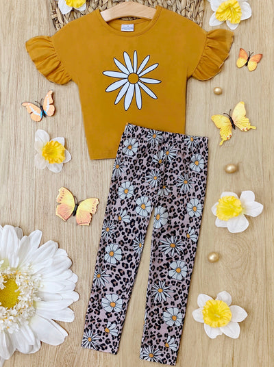 Toddler Spring Outfits | Girls Daisy Top & Leopard Daisy Legging Set