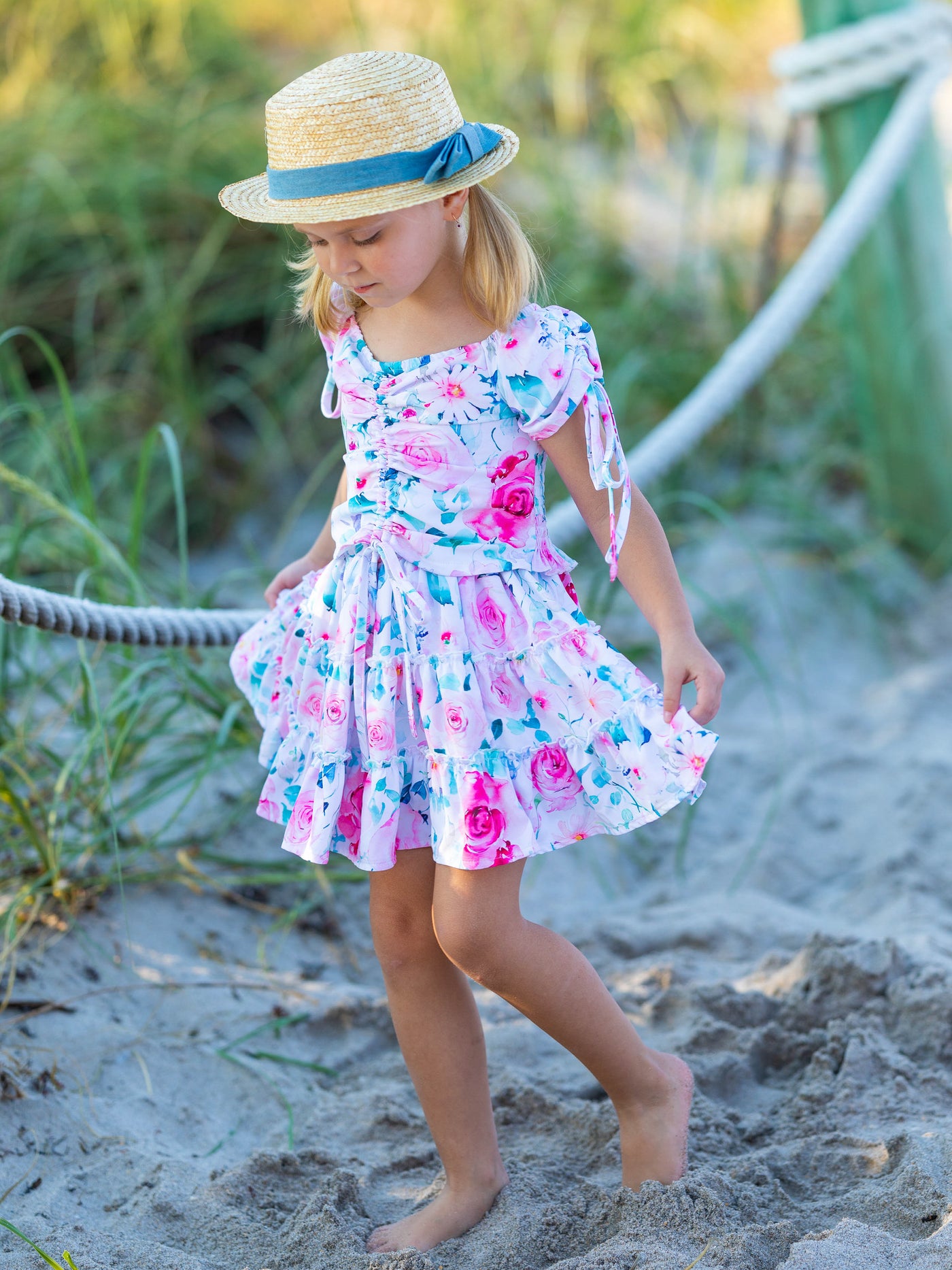 Toddler Spring Outfits | Girls Cap Sleeve Floral Top & Skirt Set 