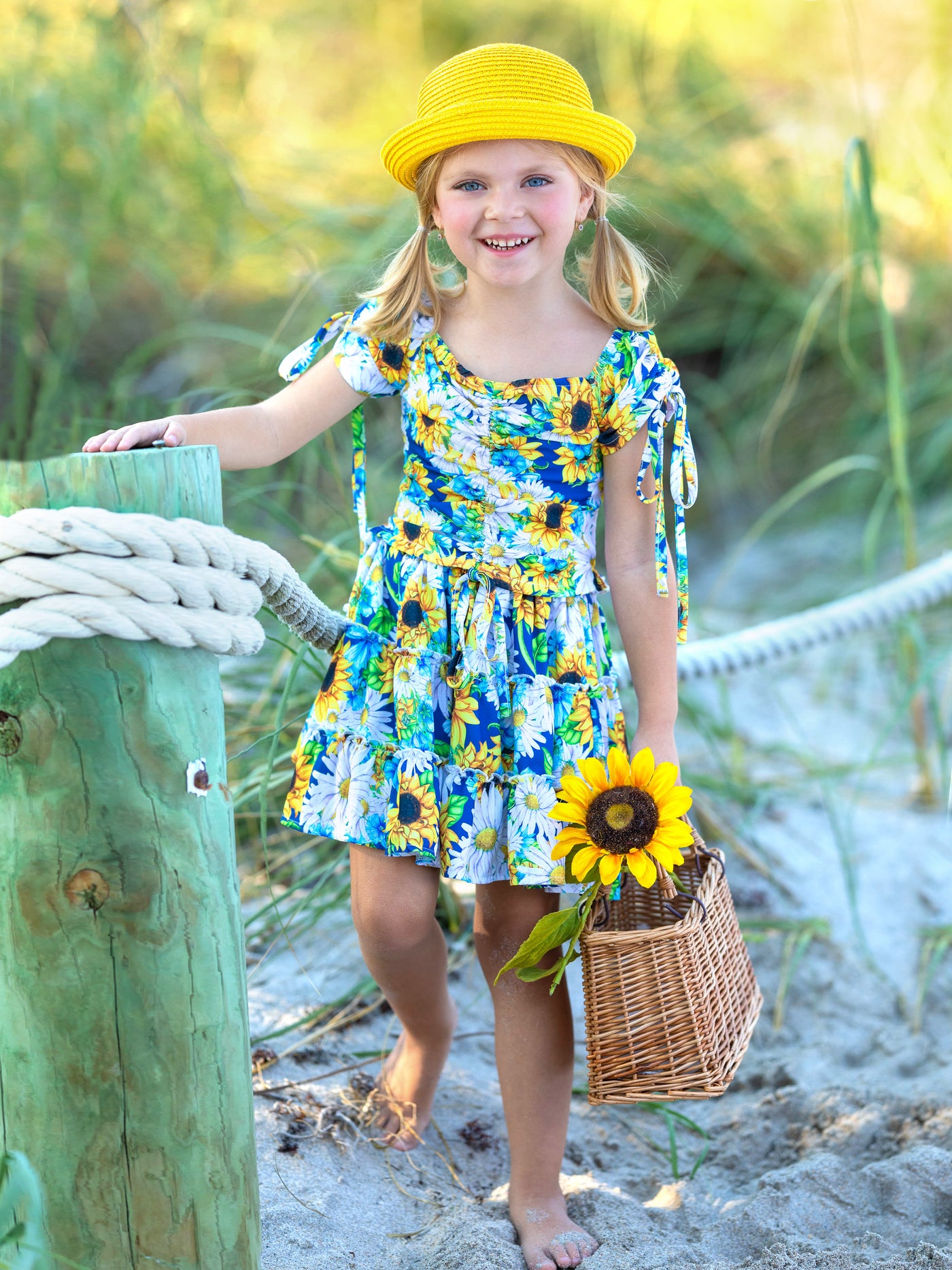 Toddler Spring Outfits | Girls Cap Sleeve Sunflower Top & Skirt Set 