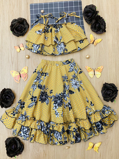 Toddler Spring Outfits | Girls Floral Ruffle Cami Top & Maxi Skirt Set