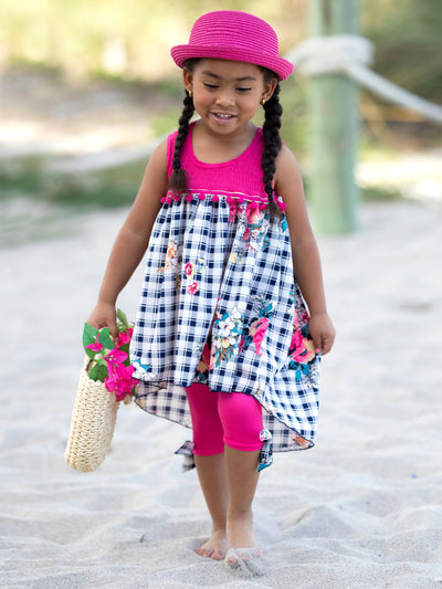 Toddler Spring Outfits | Girls Plaid Floral Tank Tunic & Legging Set
