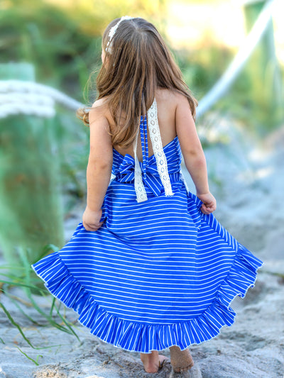 Girls Spring & Summer Sets | Blue Stripe Crochet Hem Top & Skirt Set