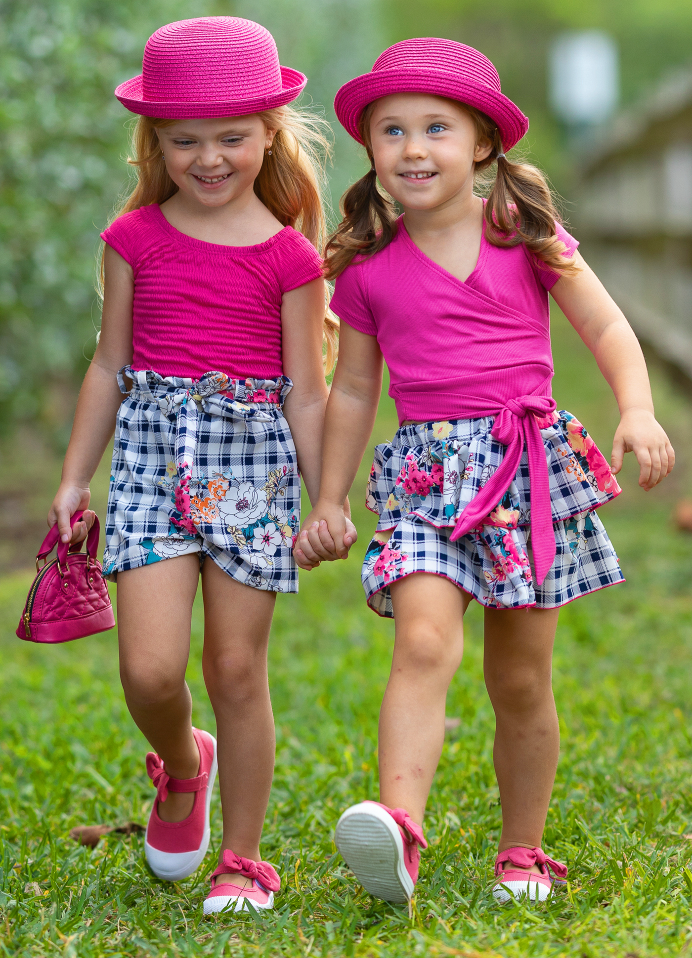 Spring Outfits | Girls Ribbed Top & Plaid Paperbag Belted Shorts Set