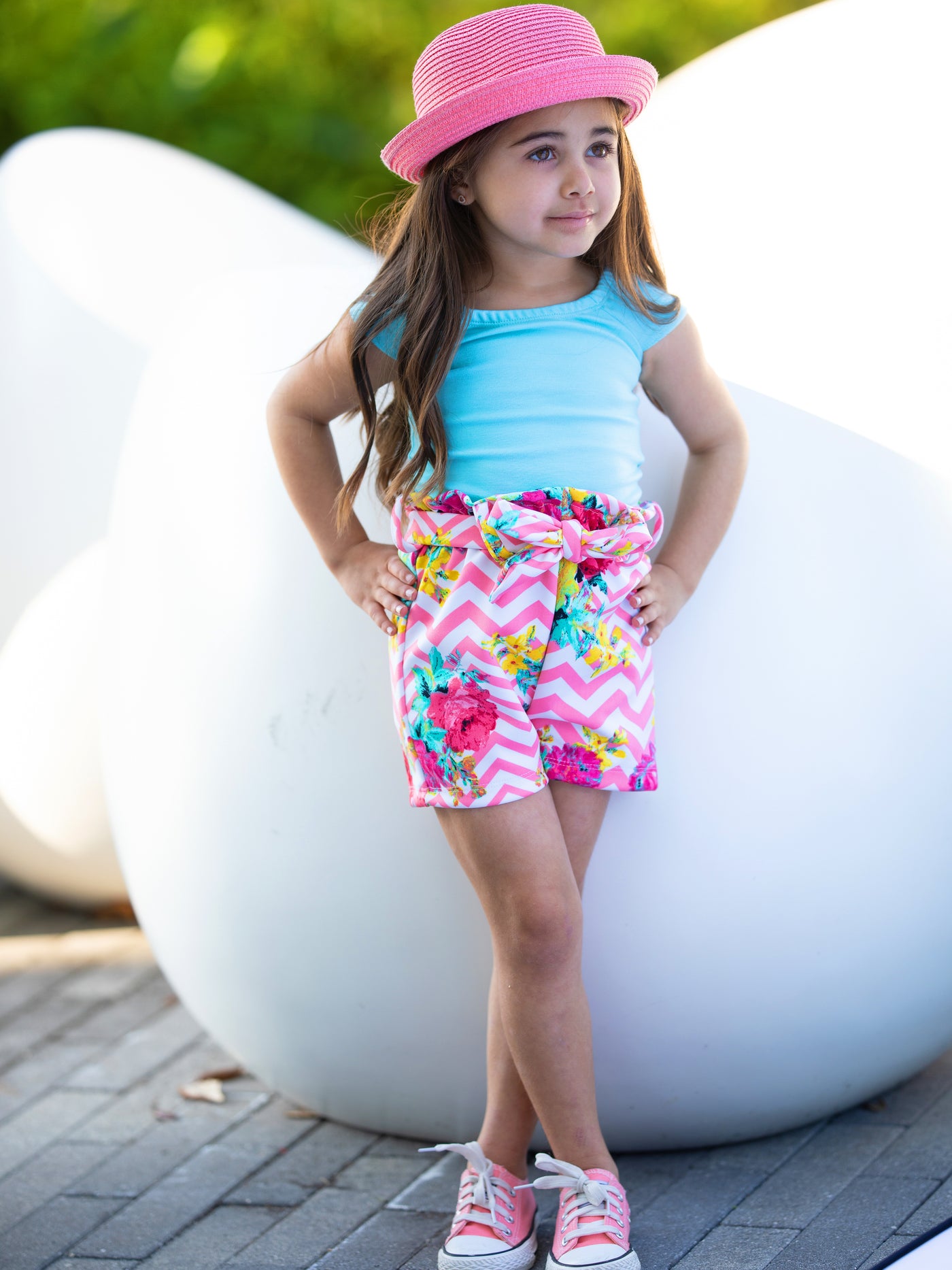 Toddler Spring Outfits | Girls Top & Floral Paperbag Belted Shorts Set