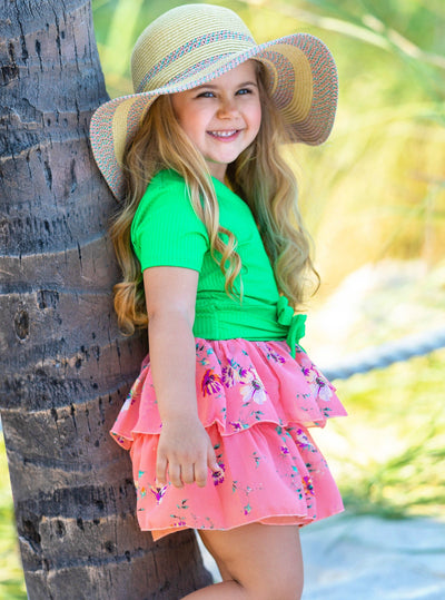 Cute Spring Outfits | Girls Ribbed Wrap Top & Tiered Ruffle Skirt Set