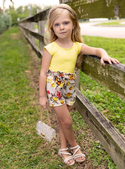Kids Spring Sets | Girls Shimmer Ribbed Top & Paperbag Belted Shorts