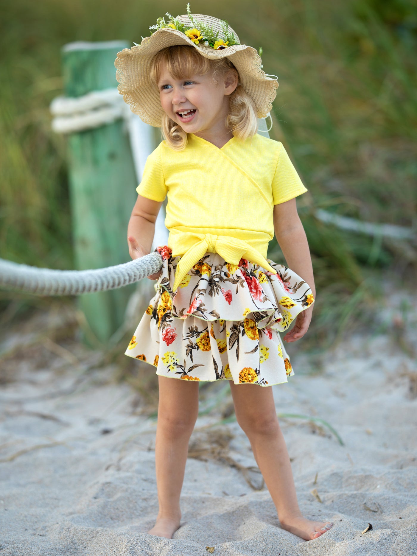 Kids Spring Sets | Girls Shimmer Ribbed Top & Tiered Ruffle Skirt Set