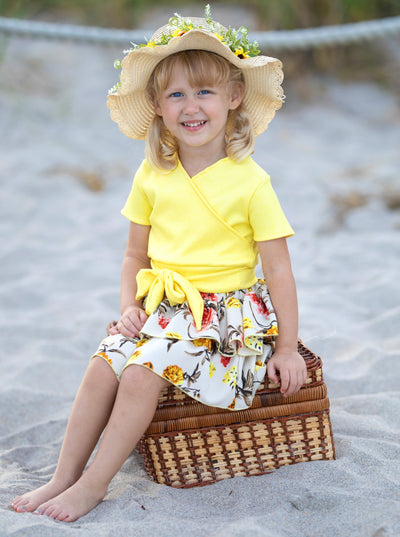 Kids Spring Sets | Girls Shimmer Ribbed Top & Tiered Ruffle Skirt Set