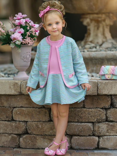 Mia Belle Girls Tweed Waist Dress & Blazer Set | Easter Sets