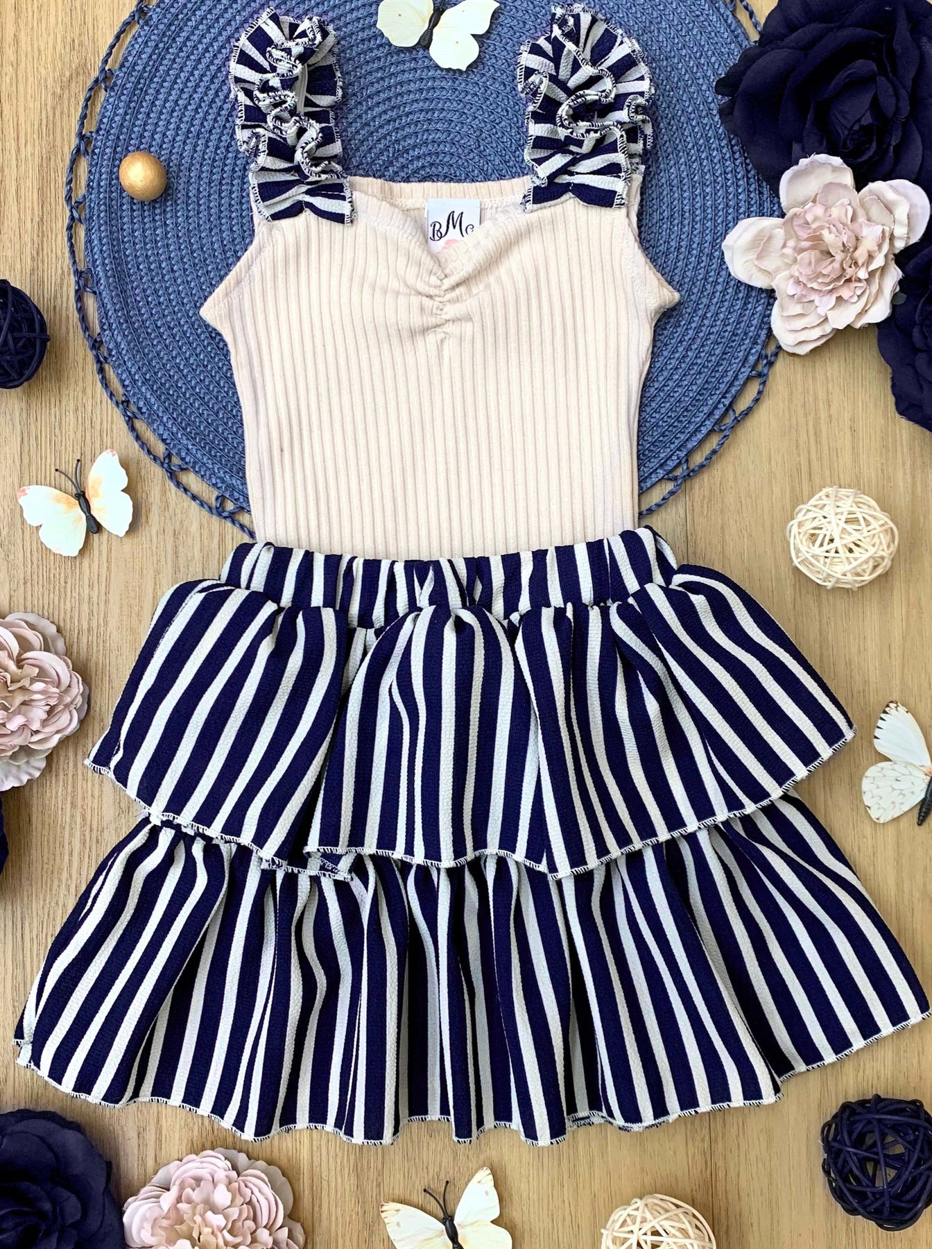 Toddler Spring Outfits | Girls Striped Ribbed Top & Tiered Skirt Set ...