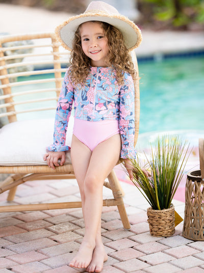 Mia Belle Girls Floral Rash Guard Swimsuit | One Piece Swimsuits