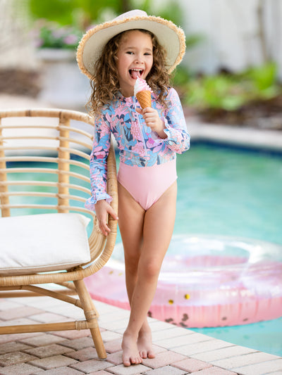 Mia Belle Girls Floral Rash Guard Swimsuit | One Piece Swimsuits