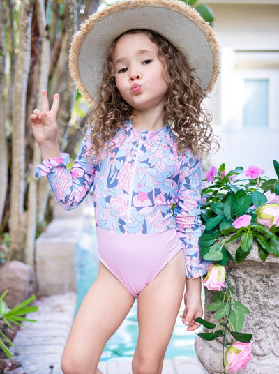 Toddlers Floral Swimsuits | Girls Cute Floral Rash Guard Swimsuit