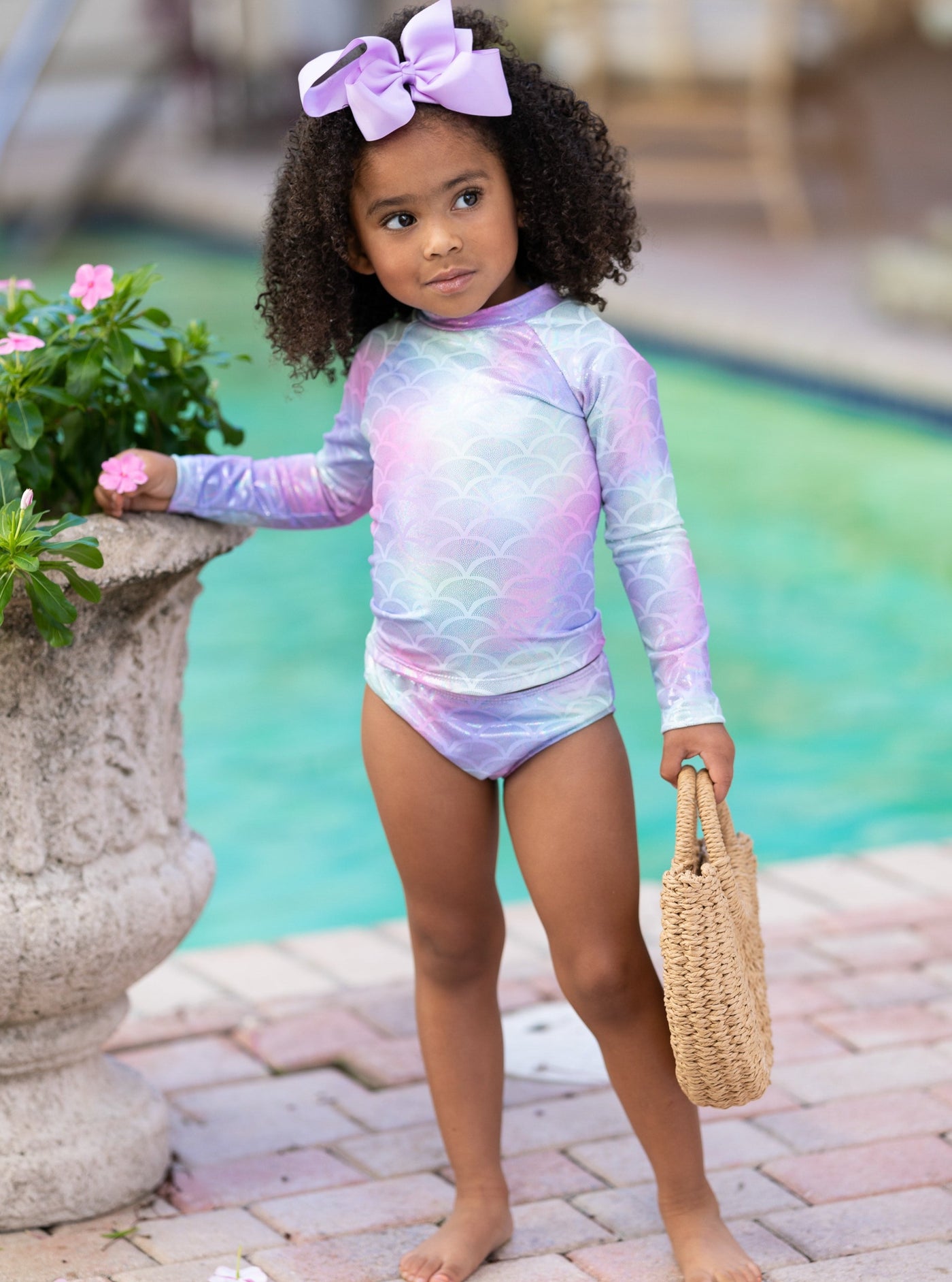 Toddler Rash Guard Swimsuit | Little Girls Mermaid Two Piece Swimsuit