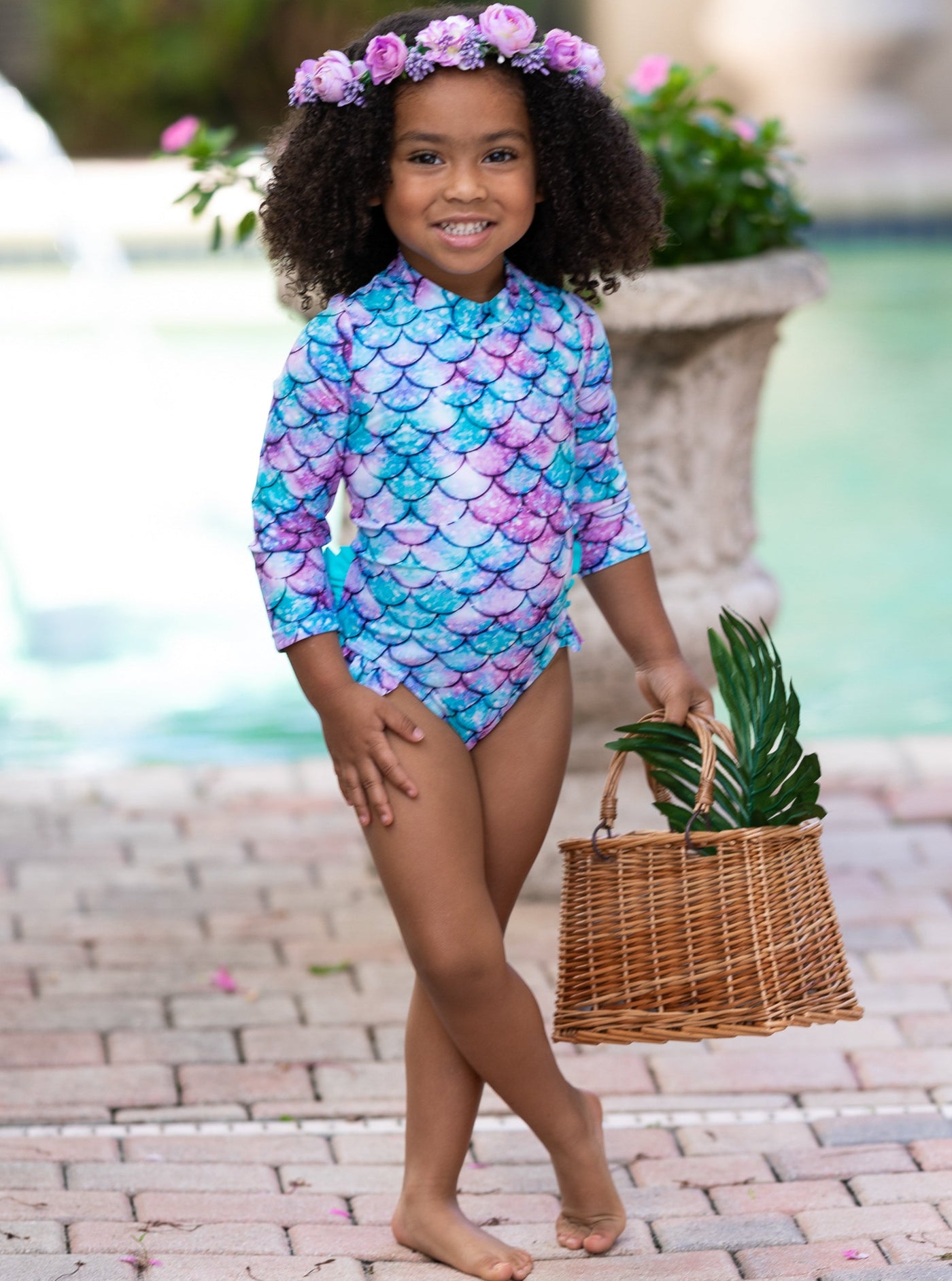 Kids Swimsuits | Little Girls Mermaid Rash Guard One Piece Swimsuit