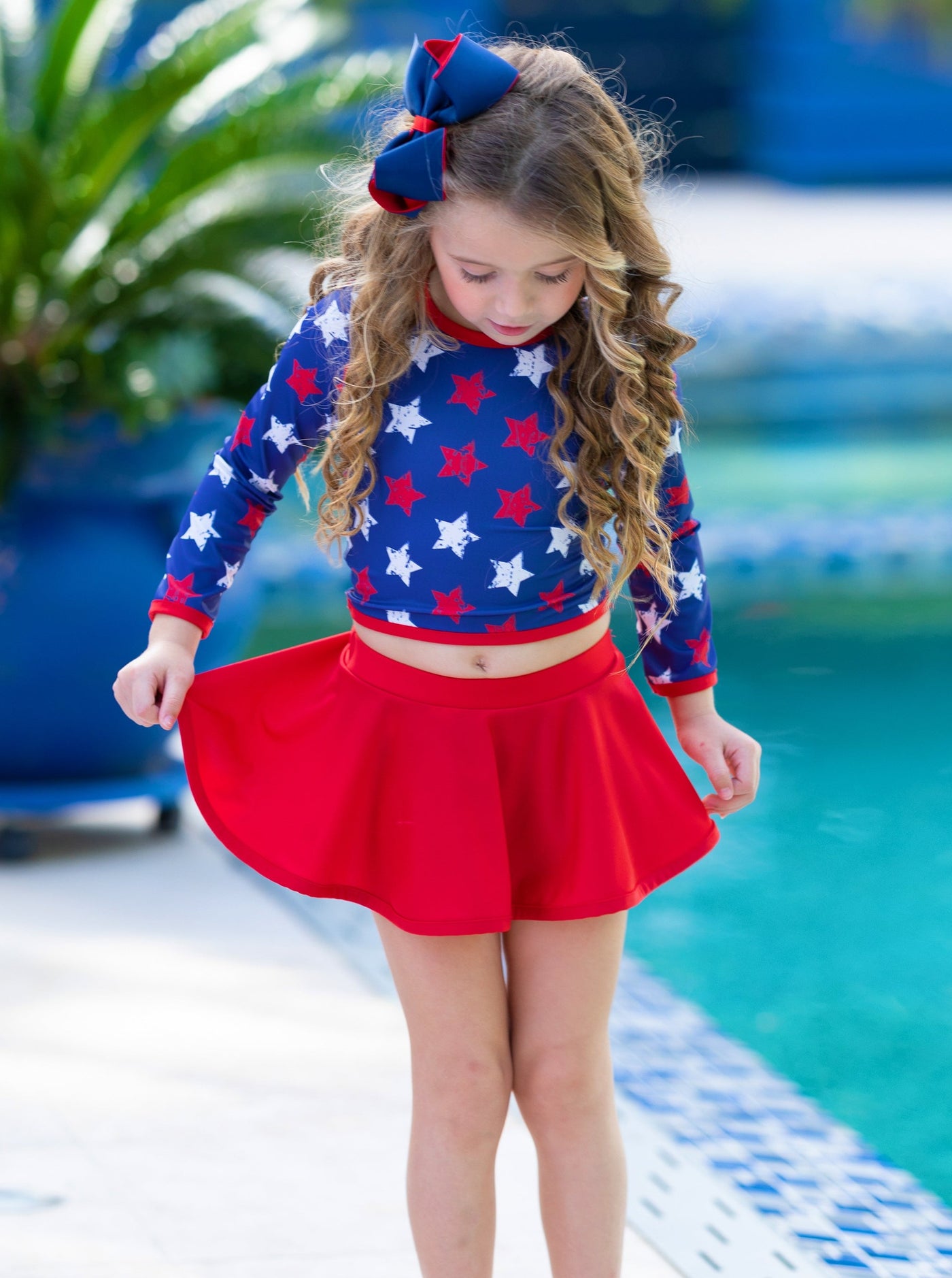 Toddler Swimwear | Star Print Rash Guard Skirted Two Piece Swimsuit