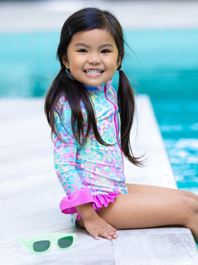 Cute Toddler Swimwear | Girls Neon Leopard Diva One Piece Swimsuit
