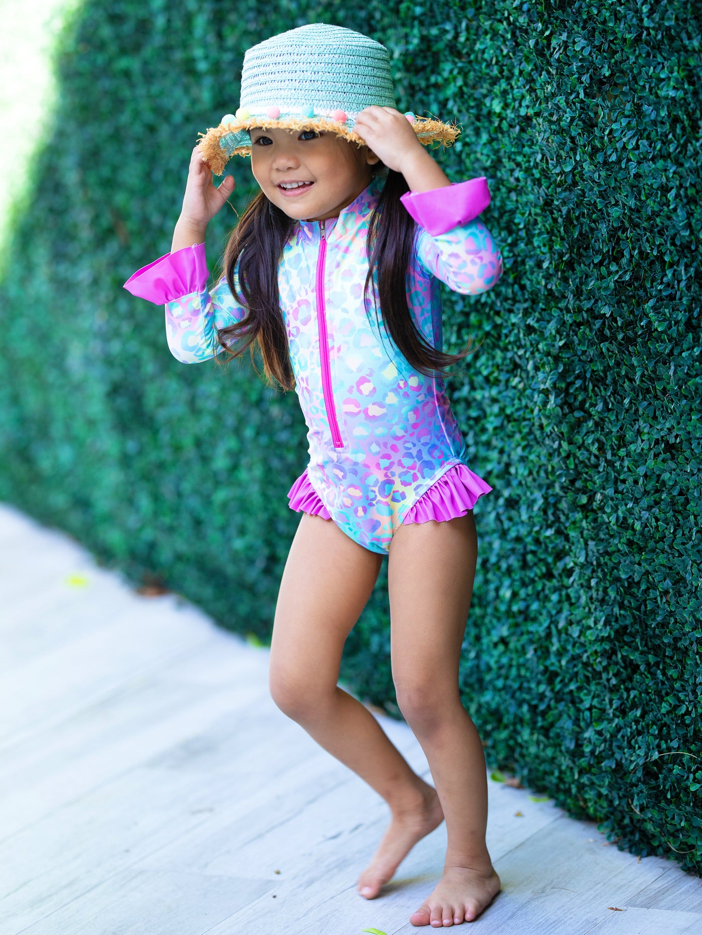 Cute Toddler Swimwear | Girls Neon Leopard Diva One Piece Swimsuit