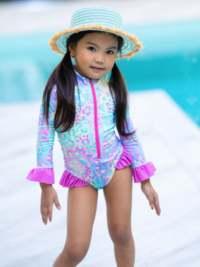 Mia Belle Girls Neon Leopard One Piece Swimsuit | Resort Wear