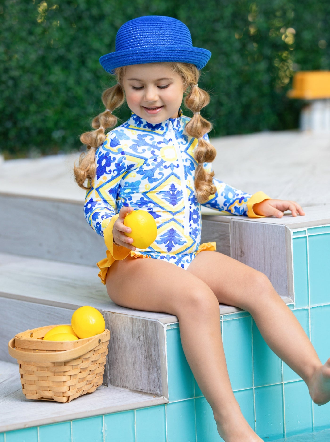 Cute Toddler Swimwear | Mediterranean Tile Print One Piece Swimsuit