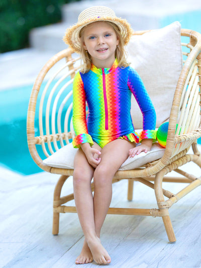 Girls Rainbow Scale One Piece Swimsuit | Mia Belle Girls Swimwear