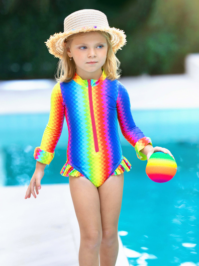 Cute Toddler Swimwear | Little Girls Rainbow Scale One Piece Swimsuit