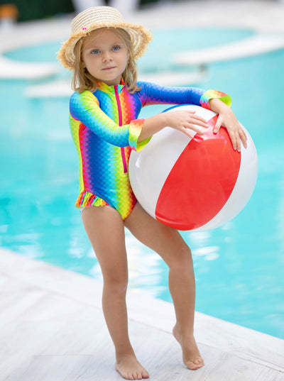 Girls Rainbow Scale One Piece Swimsuit | Mia Belle Girls Swimwear