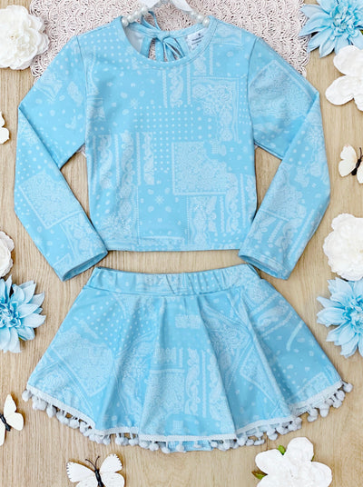 Cute Toddler Swimwear | Girls Paisley Print Skort Two Piece Swimsuit