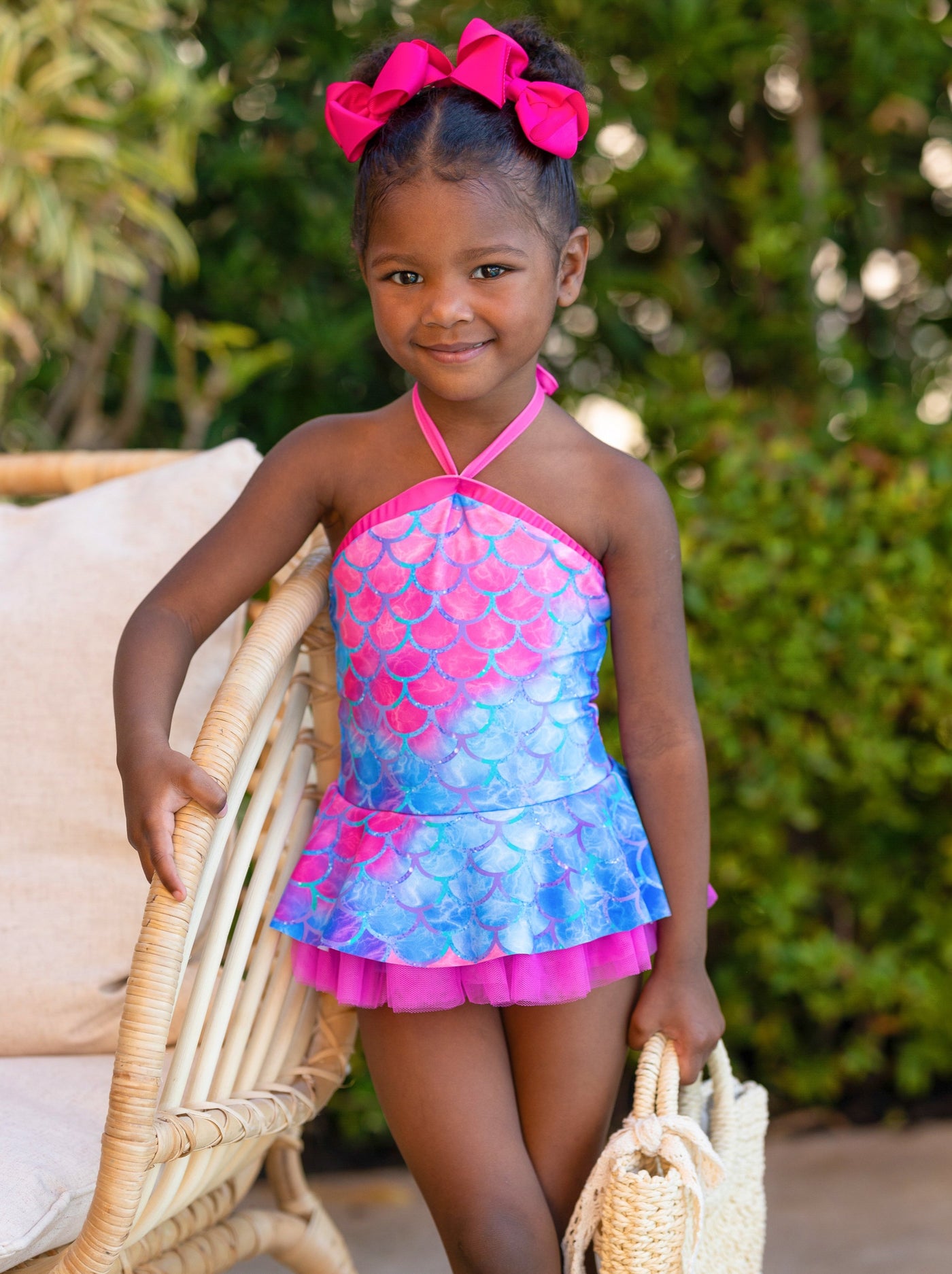 Toddler Swimwear | Girls Mermaid Scale Tulle Hem Two Piece Swimsuit