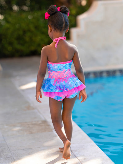 Toddler Swimwear | Girls Mermaid Scale Tulle Hem Two Piece Swimsuit