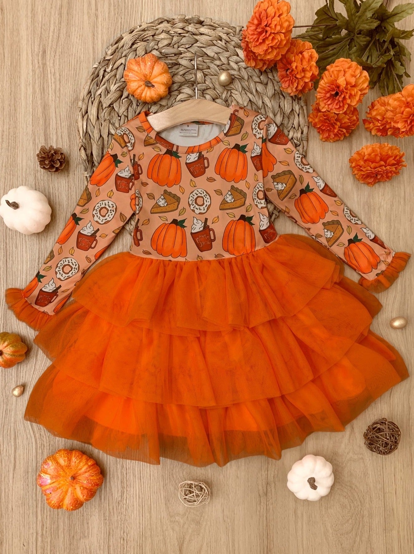 Girls Fall Clothes | Pumpkin Tiered Tutu Dress | Mia Belle Girls