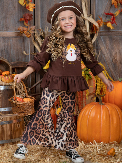 Kids Thanksgiving Outfits | Turkey Tunic Leopard Print Legging Set