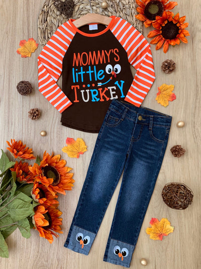Kids Thanksgiving Outfits | Mommy's Little Turkey Cuffed Jeans Set