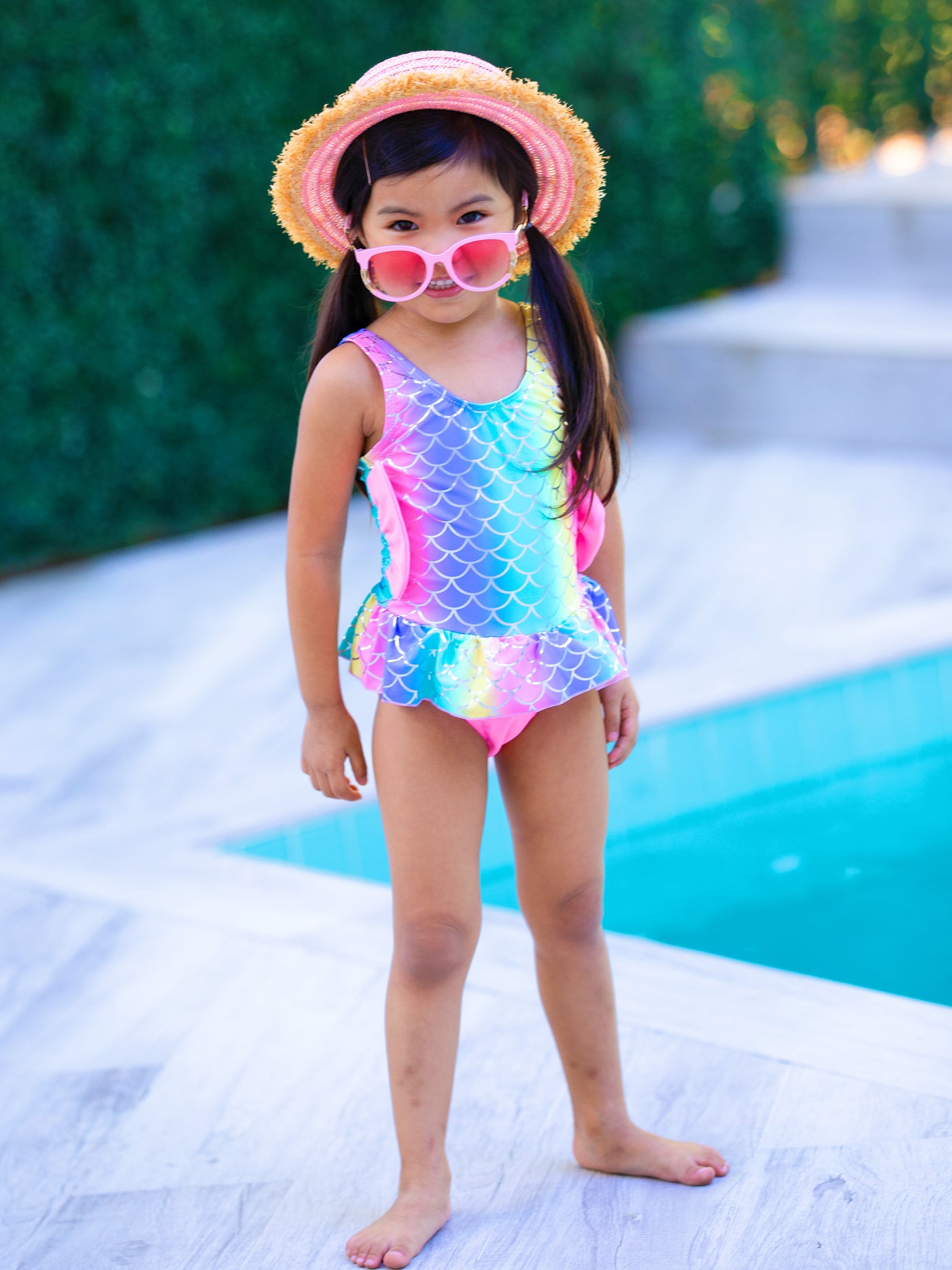 Toddler Girls Swimsuits | Rainbow Glitter Mermaid One Piece Swimsuit
