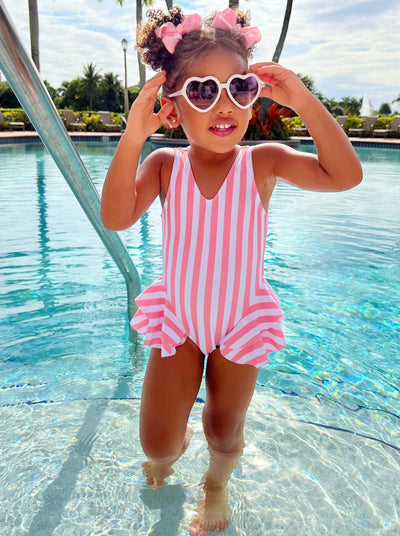 One Piece Toddler Swimsuit | Girls Pink Striped One Piece Swimsuit