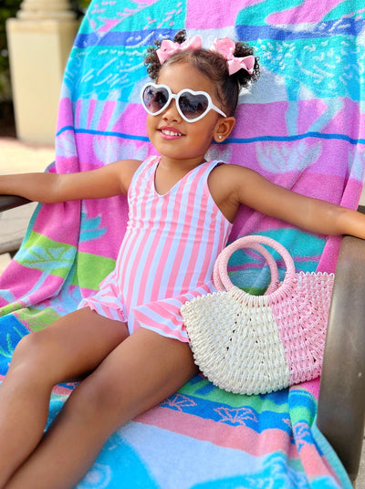 One Piece Toddler Swimsuit | Girls Pink Striped One Piece Swimsuit