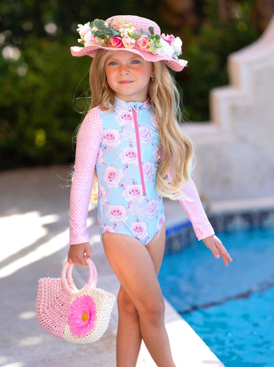 Toddler Swimwear | Little Girls Floral Rash Guard One Piece Swimsuit