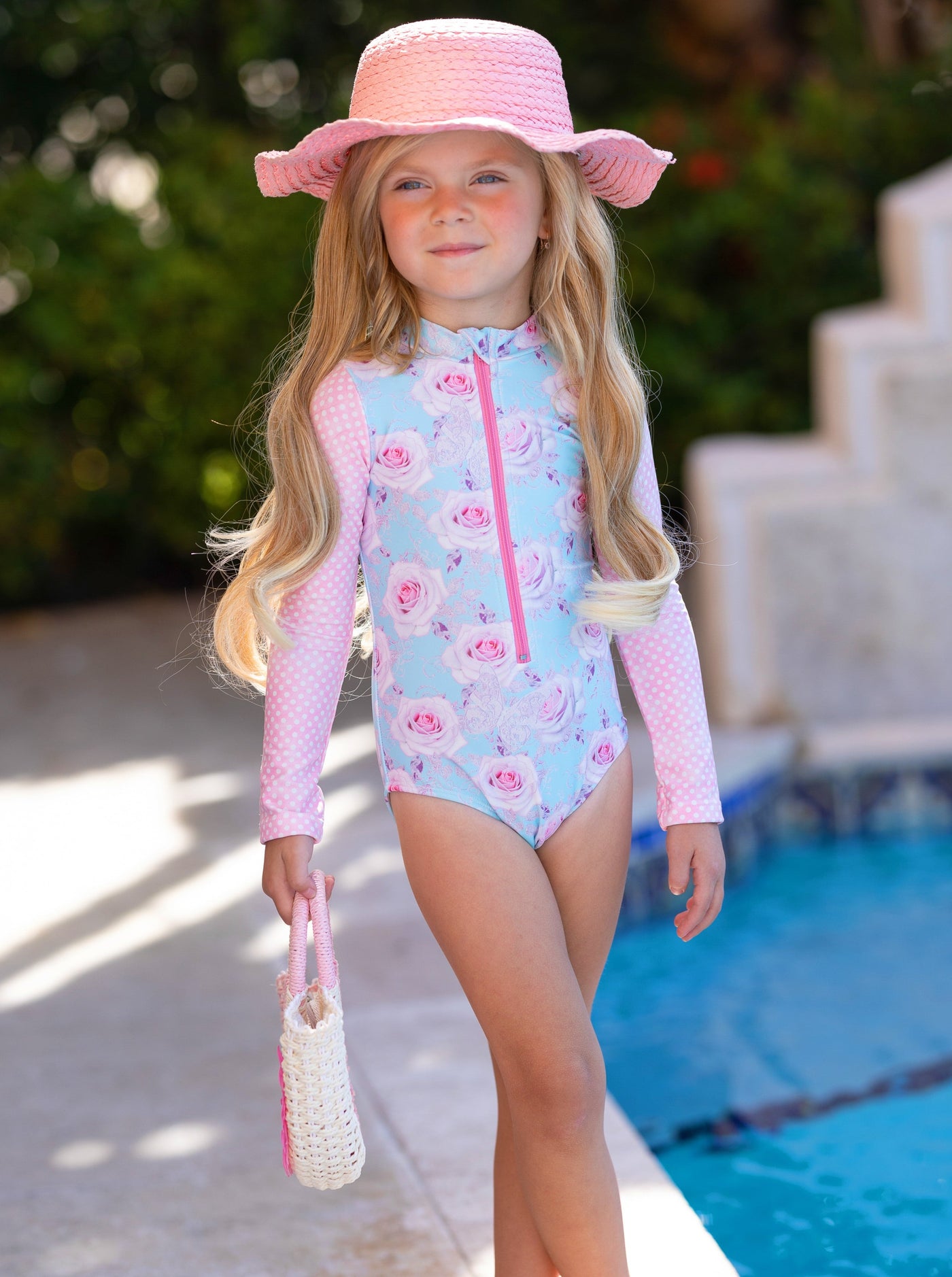 Toddler Swimwear | Little Girls Floral Rash Guard One Piece Swimsuit