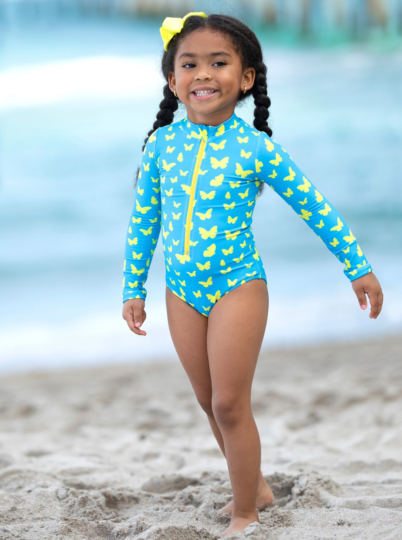 Toddler Swimwear | Girls Butterfly Rash Guard One Piece Swimsuit