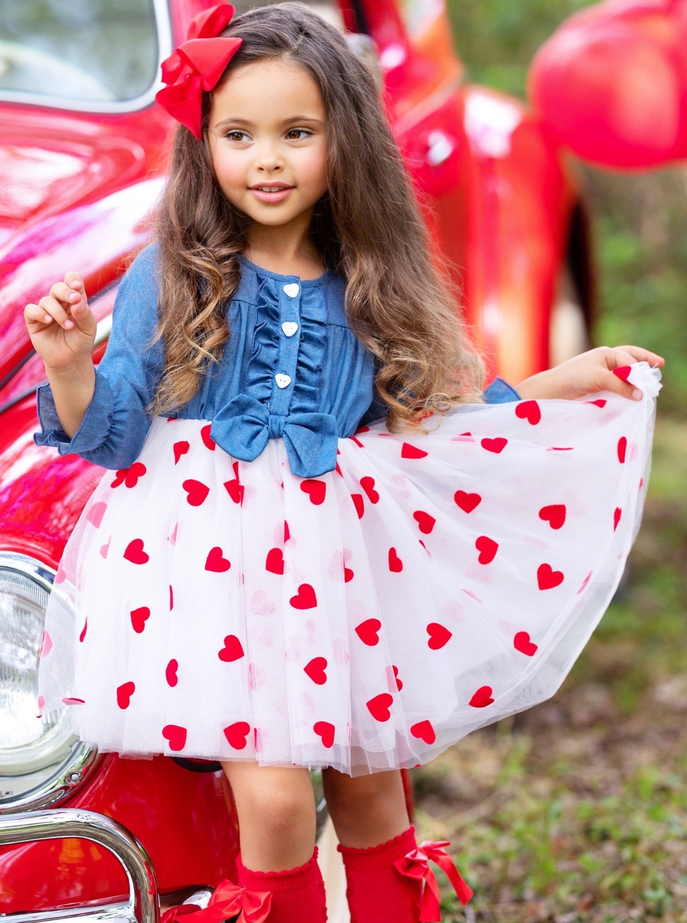 Mia Belle Girls Denim Bodice Heart Tutu Dress | Valentine's Dress
