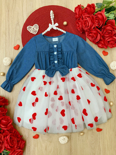 Mia Belle Girls Denim Bodice Heart Tutu Dress | Valentine's Dress