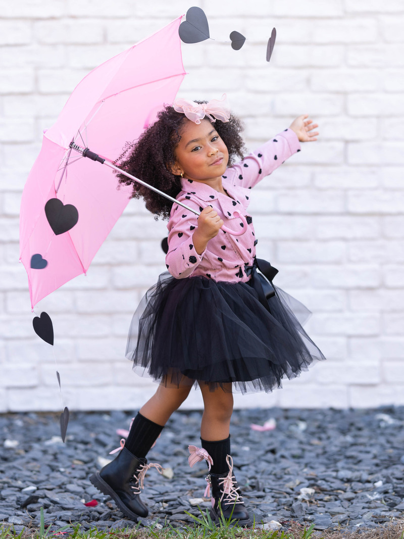 Fancy Toddler Clothes | Girls Corduroy Heart Print Blazer Tutu Dress