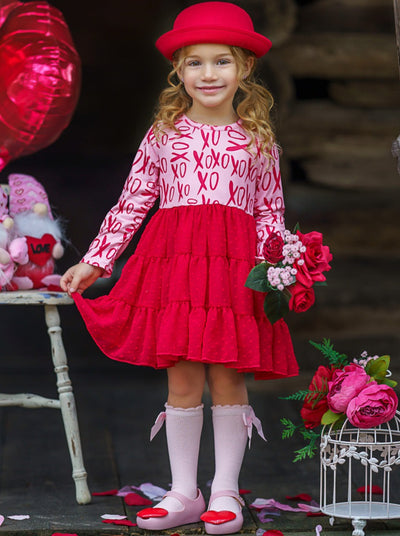 Dressy Toddler Clothes | Girls XOXO Print Swiss Tulle Ruffle Dress