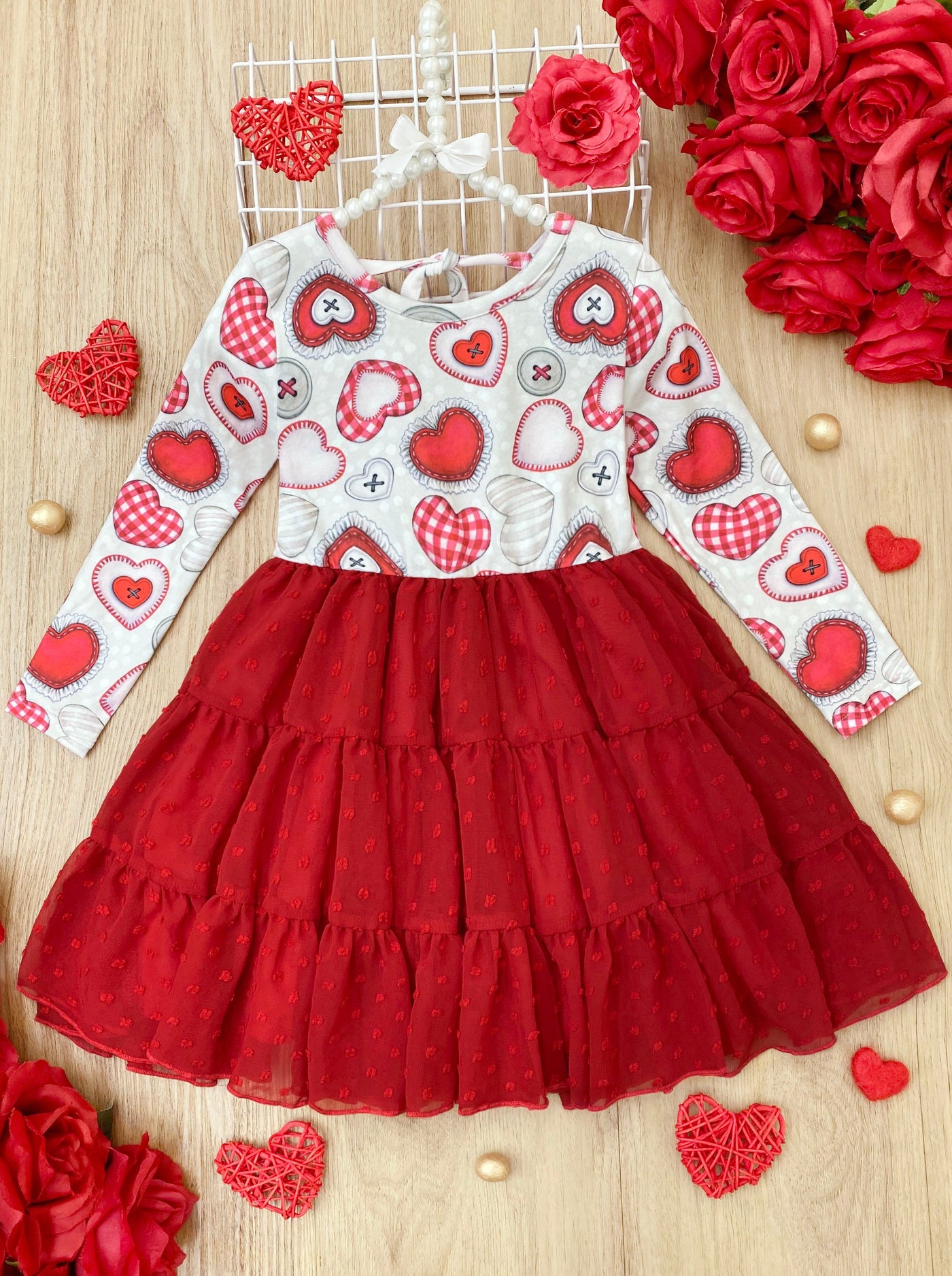 Dressy Toddler Clothes | Girls Heart Button Swiss Tulle Ruffle Dress